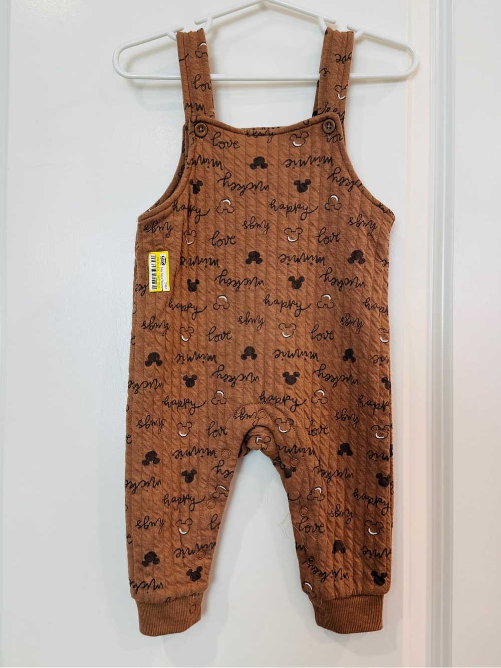 Disney Brown Baby Mickey Brown Onesie Overalls Romper Playful Print Baby 0-3 mo